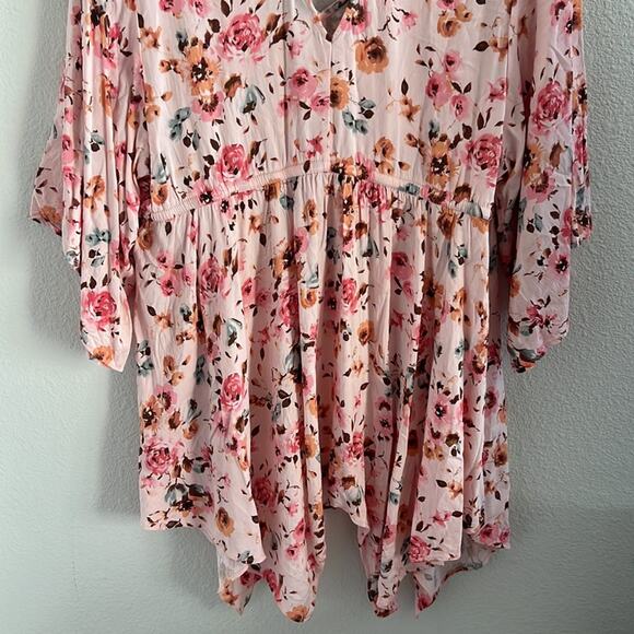 Torrid Babydoll Stretch Challis Dolman Sleeve Tunic Top Floral Pink Boho 1X - Picture 13 of 13